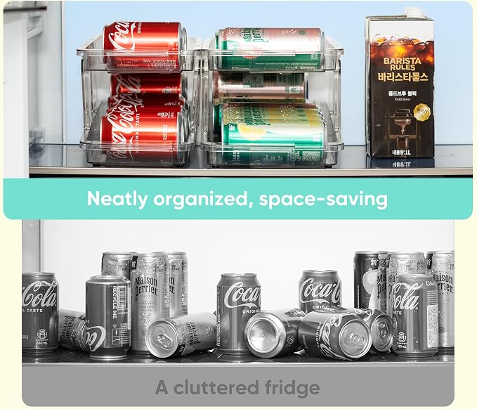 VUSIGN Expandable Soda Can Organizer 2 Pack, Adjustable Width Can Dispenser for Refrigerator 6.1''-9.38'' W, Drink Organizer for Fridge, Can Holder for Standard and Tall Can, Clear - Image 6