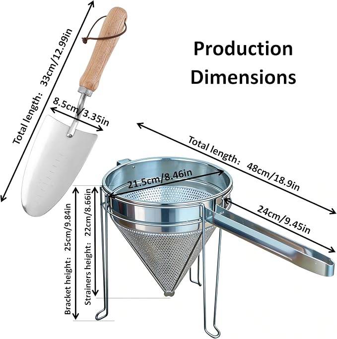 8 inch Stainless Steel Chinois Strainer with Stand, Fine Mesh China Cap Strainer with handle and Pestle for Tomato, Fruit,Soup and Jam Making. - Image 3