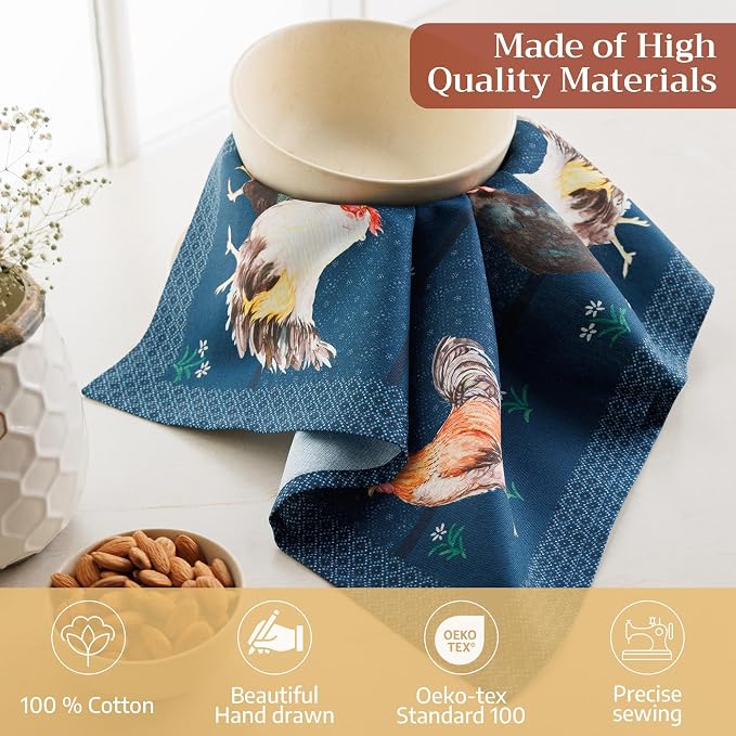 Maison d' Hermine Cloth Napkins Set of 4 Reusable 100% Cotton (18" x 18") | Everyday Square Napkins Cloth Washable Dinner Party Wedding Restaurant Hotel Kitchen Spring Summer - Meadow Rooster - Image 3