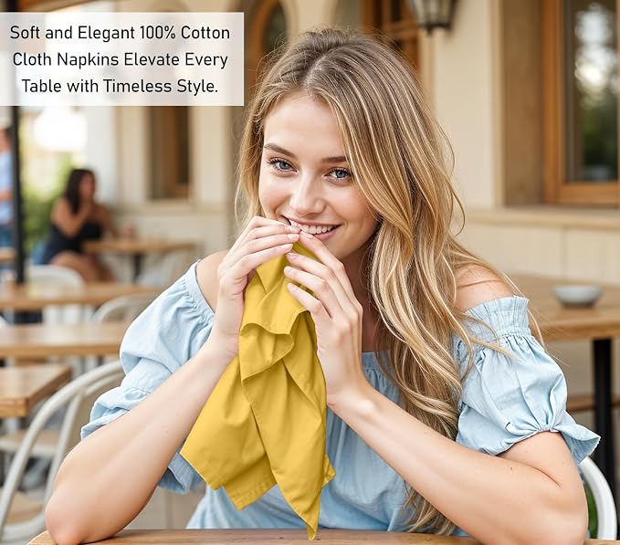 Ruvanti Cloth Napkins Set of 12, 18x18 Inches, 100% Cotton, Washable, Soft & Absorbent, Perfect for Wedding, Christmas, ‎Thanksgiving Dinners - Spicy Mustard - Image 6
