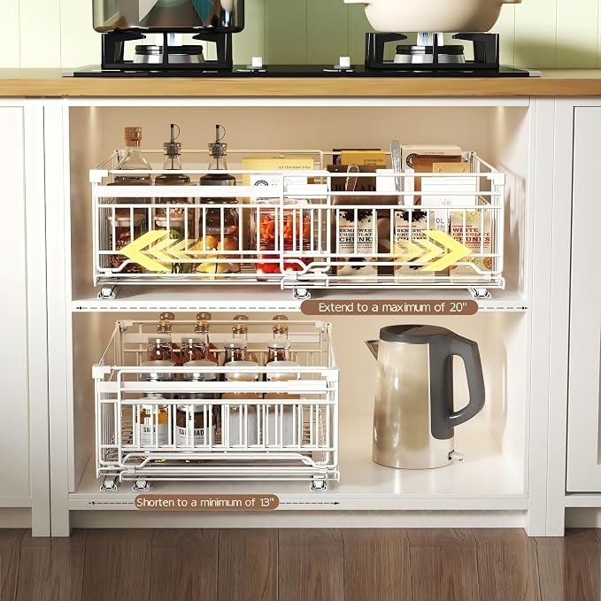 2 Pack Expandable Pull Out Cabinet Organizer, 15" Deep | Pull Out Drawers for Cabinets with width from 13" to 20", Cabinet Drawers Slide Out with Upgrade 3 Slide Rails, Hold 65 lbs - Image 3