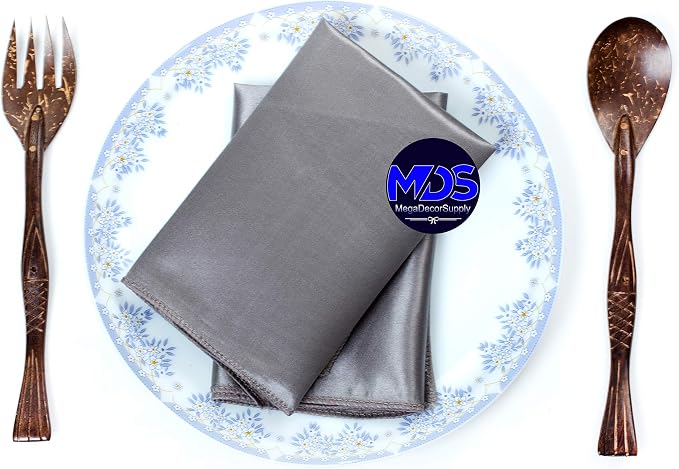 Set of 100 PCS Satin Napkin 12x12 Inch Square, Dinner Table Napkins for Wedding, Bulk Silky Sateen Cloth Napkins for Restaurant Banquet Graduation Birthday Party Decoration - Silver Gray - Image 5