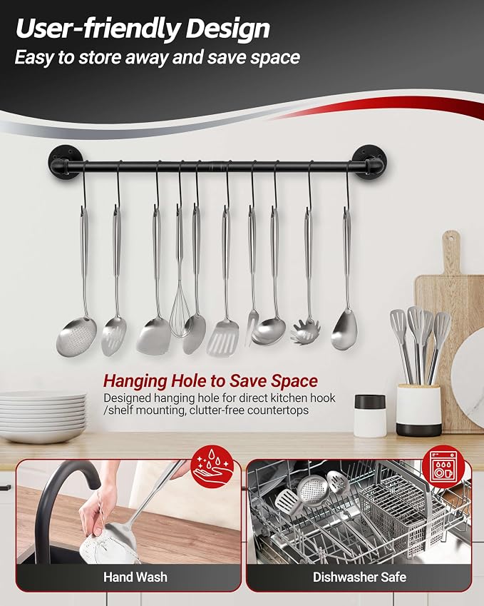 304 Stainless Steel Kitchen Utensils Set, 18PCS All Metal Cooking Tools Set with Whisk, Masher, Tongs, Ladle, Turner, Skimmer & Serving Spoons, Heavy Duty Dishwasher Safe Kitchen Gadget Set - Image 6