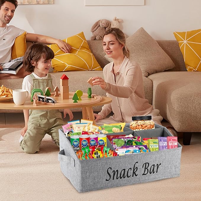 Snack Organizer for Countertop, Fabric Snack Container with Handles, 6 Compartment Snack Box Bin Snack Basket, Snack Bar Station Decor, Kitchen Cabinet Pantry Organizer and Storage - Image 3