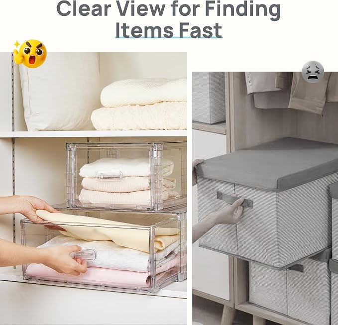 Vtopmart 2 Pack Large Clear Stackable Storage Drawers for Closet, 23QT | Easily Assemble Plastic Closet Storage Bins, Dust-Proof UnderBed Organizer for Clothing Underwear T-shirt Organization - Image 8