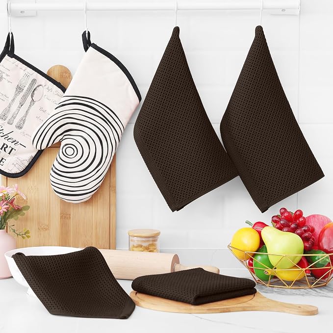 Homaxy 100% Cotton Waffle Weave Kitchen Dish Cloths, 9-Pack, Dark Brown | Ultra Soft Absorbent Dish Towels, Quick Drying Dish Rags with Hanging Loop, 12 x 12 Inches - Image 6
