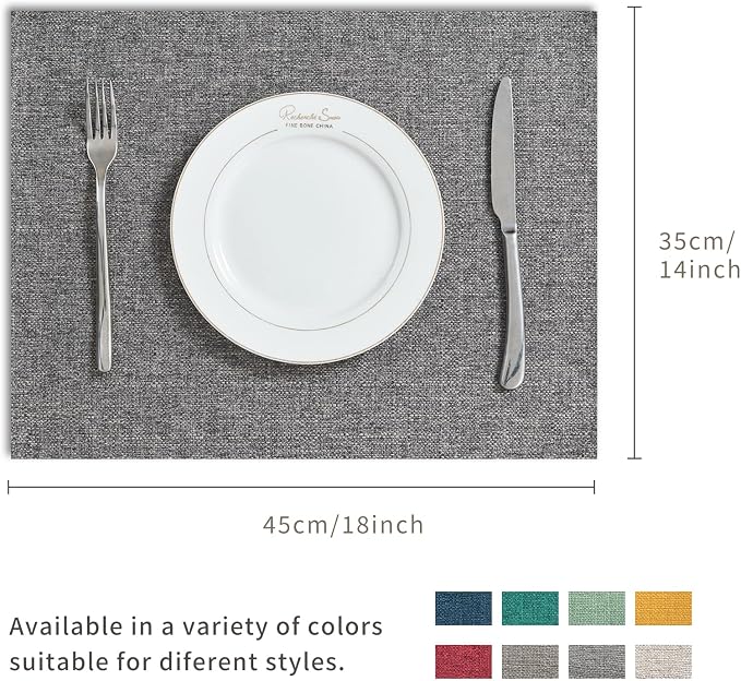 BALCONY & FALCON Rectangle Table Cloth Waterproof Gray 13.8"x 17.7" 6pcs | Placemats Set of 6 Faux Linen Cloth Place Mats Washable Wrinkle Resistant Table Placemats for Dining Kitchen Indoor & Outdoor - Image 5