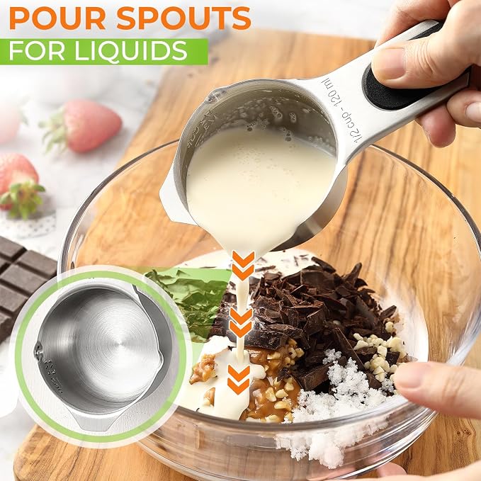 Spring Chef Dual Sided Magnetic Measuring Spoons Set, Pastel, Set of 8 & Stainless Steel Magnetic Measuring Cups, Set of 7, Black - 2 Product Bundle - Image 9