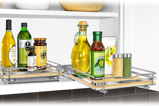 LYNK PROFESSIONAL® Élite™ Pull Out Spice Organization for Cabinets - 10-3/8 inch Wide – Spice Rack for Inside Cabinets – Wood/Chrome - Sliding Spice Rack Organizer for cabinet – Spice Rack - 1 Tier - Image 7