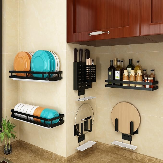 Wall Mounted Stainless Steel Dish Drying Rack Fruit Vegetable Storage Basket with Drainboard and Hanging Chopsticks Cage Kitchen Shelf Utensils Organizer (1 Tier) - Image 6