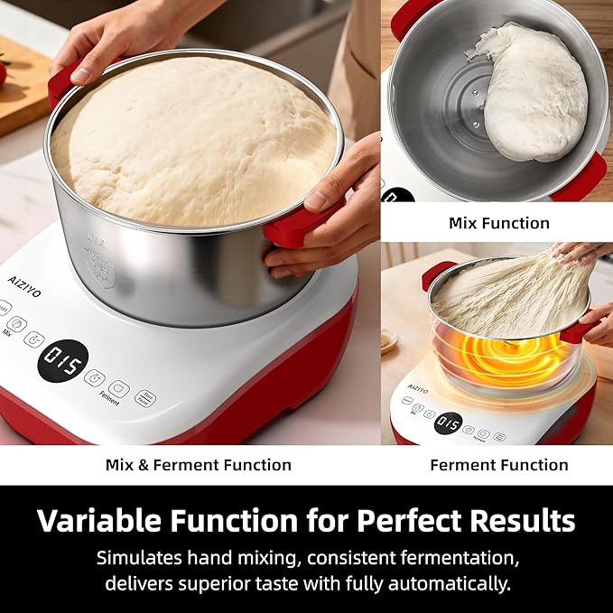 AIZIYO DoughChief, 7.4QT Dough Mixer, Dough Maker with Ferment Function, Bread Maker with 304 Stainless Steel Bowl, Removeable lid, Touch Panel Control, Proofing Box for Pizza & Bread - Image 5