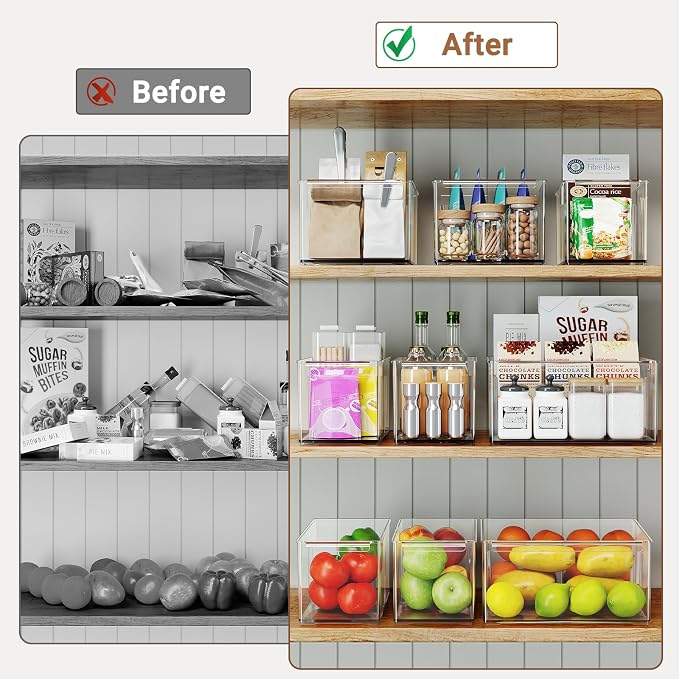 Clear Plastic Storage Bins with Dividers for Fridge Pantry Organizers and Storage Containers, 3 Pack Large Acrylic Stackable Sturdy Storage Boxes for Home Edit and Cabinet Organizers C6-2 - Image 4