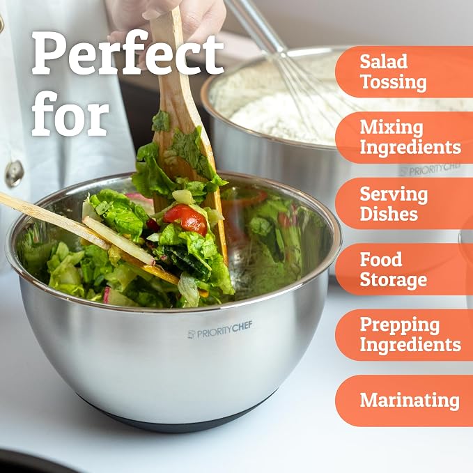 Premium Mixing Bowls With Lids Set, Airtight Lids, Thicker Stainless Steel, Non-Slip Base, 5 Nesting Steel Bowls for Kitchen, Large Prep Metal Bowl Set 1.5/2/3/4/5 Qt, Black - Image 7
