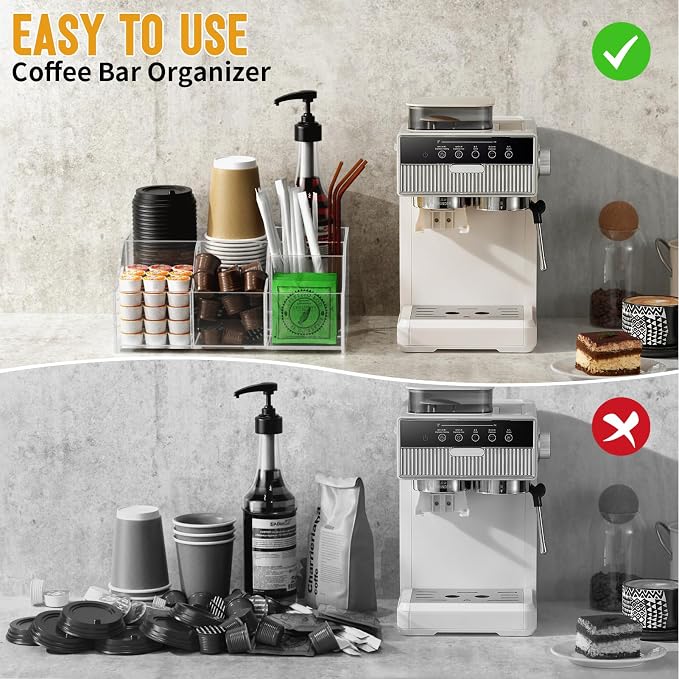 Upitry Acrylic Coffee Station Organizer - Cup And Lid Holder For Countertop | See-Through Storage Spotless Surface - Everything In Its Place - Coffee Bar Organizer for Creamer Syrup Sugar Caddy Drink - Image 6
