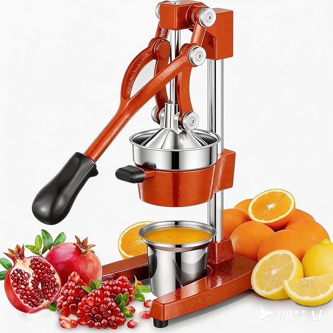 Commercial Heavy Duty Cast Iron Hand Press Manual Orange Citrus Lemon Lime Grapefruit Pomegranate Fruit Juice Squeezer Machine with Stainless Steel Cup by Gowintech