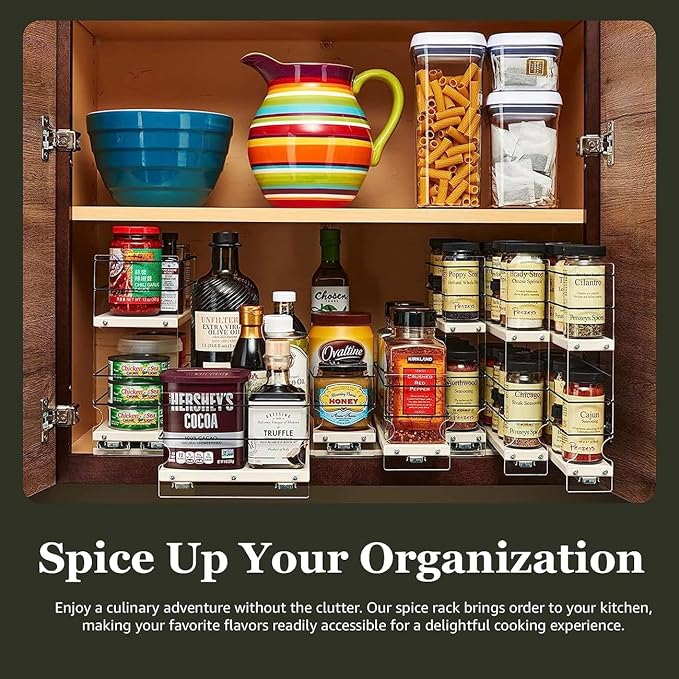 Combo Spice Rack Drawer - Pull Out Pantry Organizers and Storage - Kitchen Cabinet Organizer - Seasoning Sliding Caddy - Made in USA (5.75" W x 5.00" H x 10.60" D, Partially Assembled) - Image 5