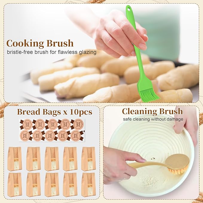 Banneton Bread Proofing Basket Set, 9" Round & 10" Oval Sourdough Bread Baking Supplies, Sourdough Starter Kit, Bread Making Tools Gift Set for Beginner Professional Bakers - Image 6