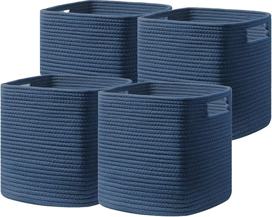 UBBCARE Set of 4 Storage Basket-11 X 10.5 X 10.5 In, Cotton Rope Basket for Shelves, Toys, Book, Cube Storage Bins with Handles, Woven Storage Basket for Organizing, Navy Blue by UBBCARE
