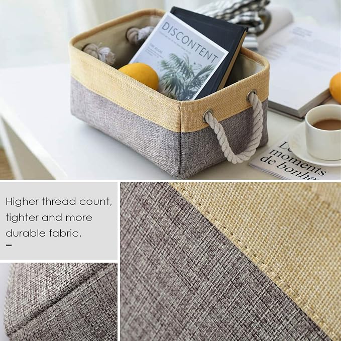 Decorative Basket Rectangular Fabric Storage Bin Organizer Basket with Handles for Clothes Storage (Gold&Grey, Medium-1Pack,13.8L*9.8W*6.7H) - Image 6