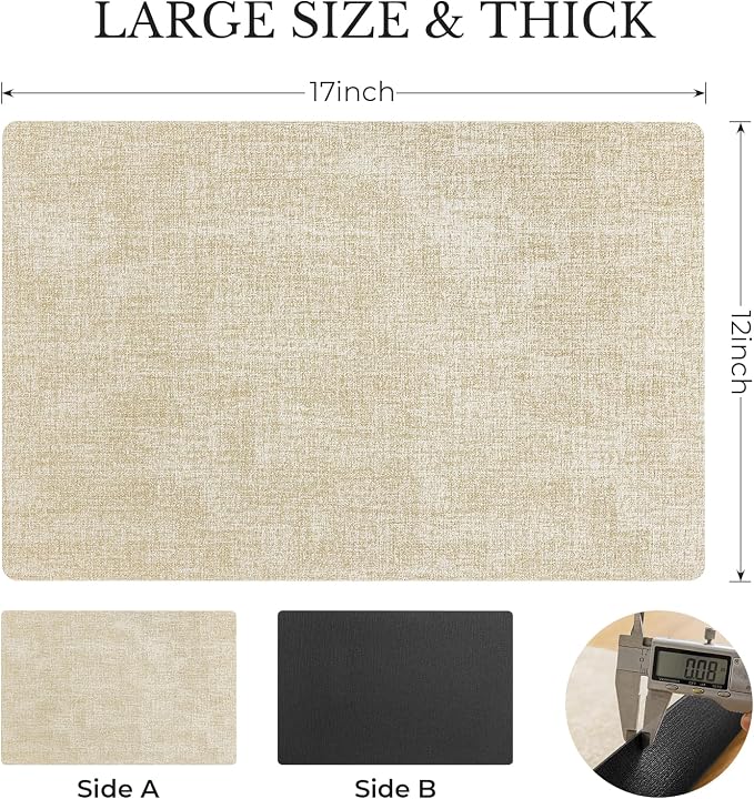 Romanstile Vinyl Placemats Set of 4, Reversible Faux Leather Heat Resistant Wipeable Table Mats, Waterproof Washable Non-Slip Table Placemats for Dining/Kitchen/Party/Outdoor (Black Beige, 12" x 17") - Image 4