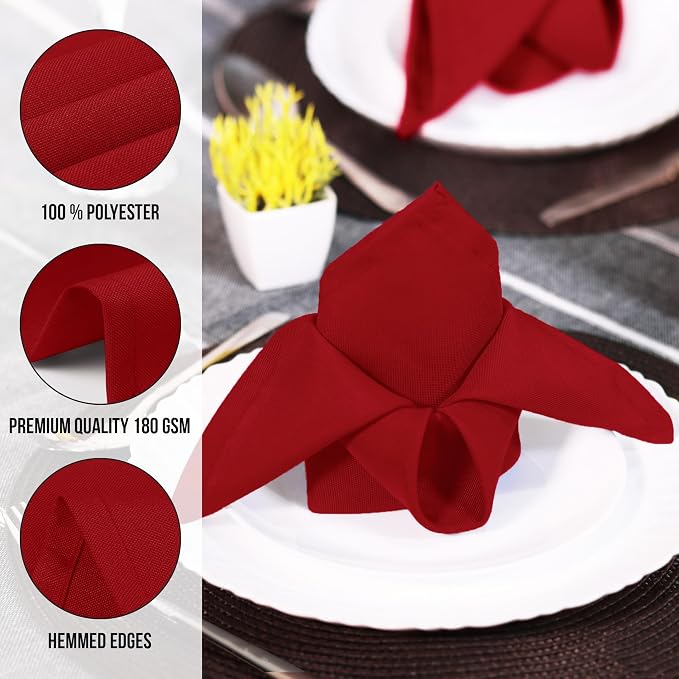 Utopia Home [12 Pack, Red] Cloth Napkins 20x20 Inches, 100% Polyester | Hemmed Edges, Washable and Reusable Ideal for Parties, Weddings and Dinners - Image 7