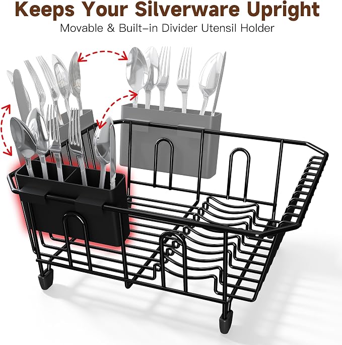 JASIWAY in Sink Dish Drying Rack, Stainless Steel Small Black Dish Drainer | Perfect Fit 12"x14" Double Bowl Sink, Counter Space Saving for Kitchen, Apartment, Sturdy Dish Dryer with Utensil Holder - Image 8