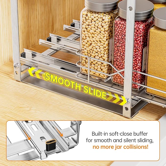 Pull Out Spice Rack,2 Tier Sliding Drawer, Height Adjustable Spice Rack | Chrome, Tape or Screw Mount Available, Fits 4oz Spice Jars Up to 2.0 Inch Diameter for Kitchen Cabinets and Pantry - Image 8