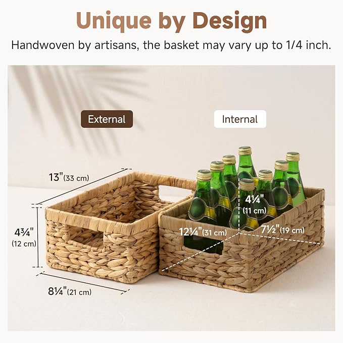 StorageWorks Wicker Storage Baskets for Shelves, Decorative Baskets, 2-Pack | Water Hyacinth Rectangle Wicker baskets for Organizing, Bathroom Basket Organizer,Pantry Organizers and Storage,Woven Baskets - Image 3