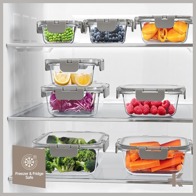Bakken Borosilicate Glass Food Storage Containers with Lids 24 Pieces, BPA-Free Stackable Lunch & Leftover Containers, Microwave, Freezer & Dishwasher Safe, 100% Airtight Leak-Proof, Gray - Image 11
