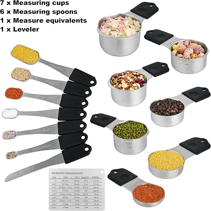 Magnetic Measuring Cups & Spoons Set 15, Stainless Steel Measuring Cups and Spoons Set, Heavy Duty Metal Measuring Cup & Spoon with Leveler & Measure Equivalents for Cooking & Baking - Image 2