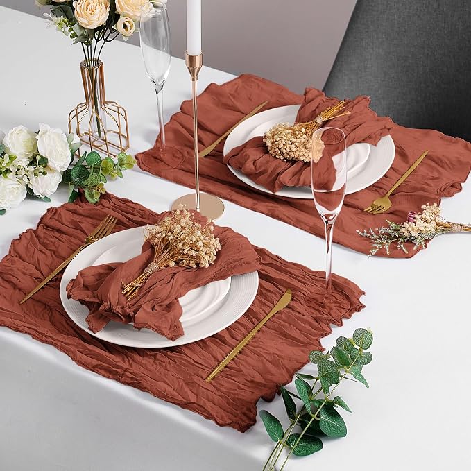 LZY 60 Pack Gauze Cheesecloth Napkins 20x20 Inch Dinner Cloth Napkins, Soft Boho Table Napkins Rustic Wrinkled Cheese Cloth Napkins Bulk for Wedding Party Baby Shower Event Decor (Terracotta) - Image 6