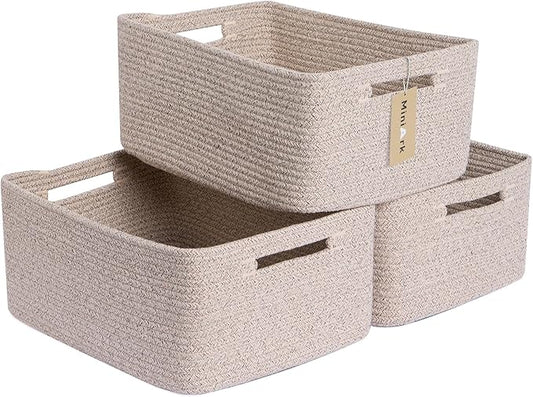 MiniArk Large Storage Baskets for Shelves, 17 x 13 x 7.5” Closet Organizers Bins for Clothes Blanket Towels, Baby Nursery, Toy Baskets Box, Woven Rope Baskets, 3 Packs Mixed Brown by MiniArkStorageBasketsHome