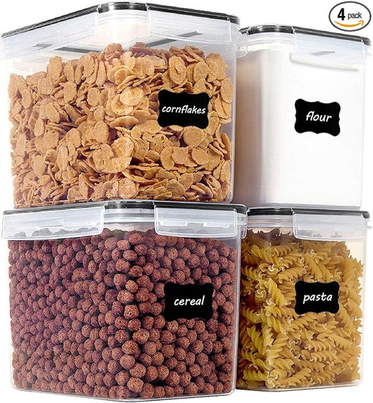 Vtopmart 3.6L Food Storage Containers, 4 PCS, Black | Airtight Seal, BPA Free, Food Grade Material, Dishwasher Safe (Not Lids), 4 Measuring Cups, 24 Labels by Vtopmart