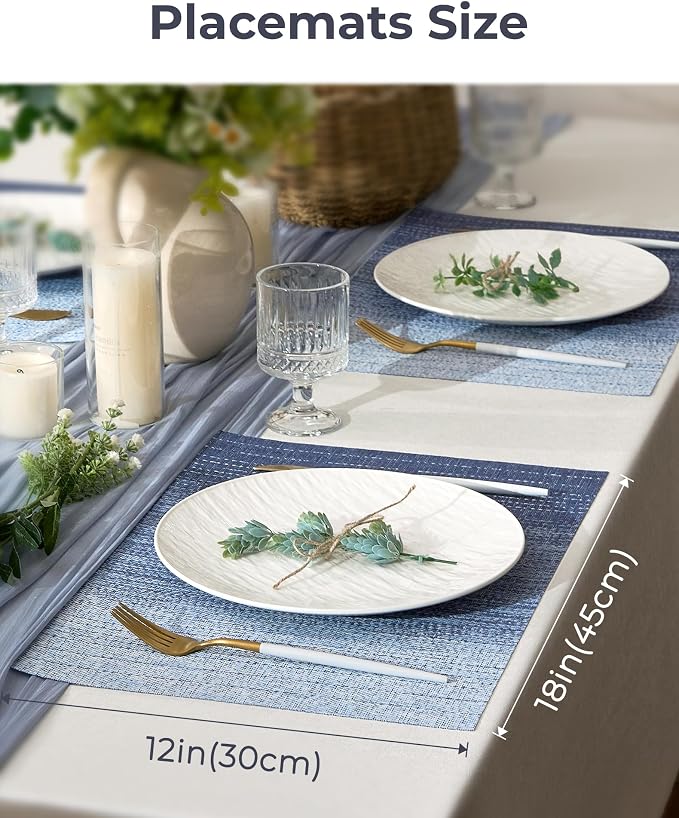 Leetaltree Gradient Blue Woven Placemats Set of 24 - Heat Resistant Non-Slip Place mats for Dining Table, Washable Durable PVC Vinyl Woven Table Mats(Gradient Blue, 24) - Image 4