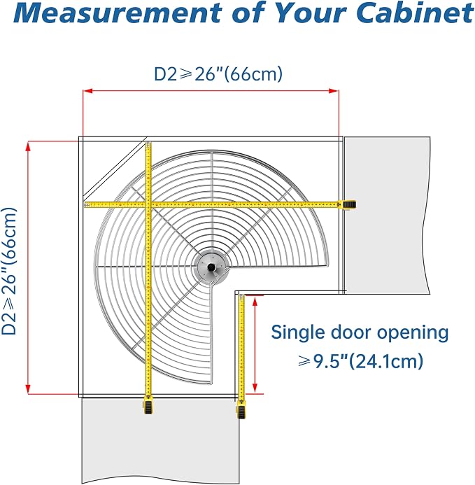 Kidney Shape 24" Corner Cabinet Lazy Susan, Replacement Shelves | Chrome-plated Steel Wire, 270° Dual-Shelf Rotation, 26-31" Adjustable, Fits 24"+ Corner Cabinets, Replacement Kitchen Storage - Image 4