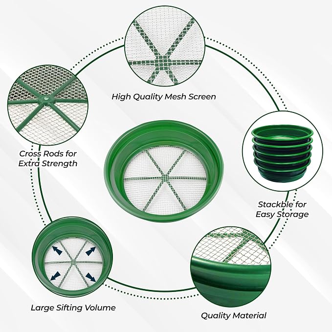 SE 13.25 Inch Wide Stackable Classifier Gold Prospecting Pan - 1/4 Inch Stainless Steel Mesh Sifting Pan, Green - Image 4