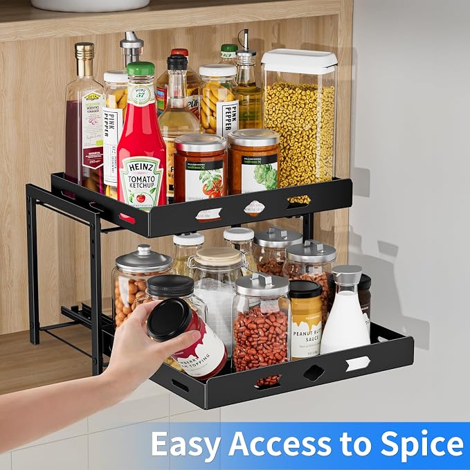 BOIVSHI Spice Organization for Cabinet, 14.1" Wx10.8 Dx9.2 H | 2 Tier Pull Out Spice Rack for Cabinet Space-saving, Vertical Spice Rack Height Adjustable, Metal Kitchen Spice Rack Cabinet - Image 6