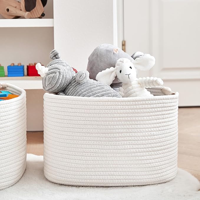 R RUNKA 3 Pack Storage Basket for Cabinet and Toy Organization - 13"x9.8"x8.7" Baskets for Storage - Baby Toy Bin - Toy Storage Organizer - Ideal for Empty Gift Baskets to Fill-White - Image 4