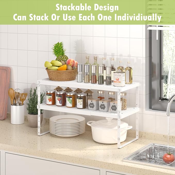 RUILALIFE Expandable Cabinet Organizer Shelf With Adjustable Height, Stackable Kitchen Countertop Organizer Rack, Adjustable Shelf Riser For Kitchen Counter, Pantry, Cupboard, Desk, Tabletop - Image 6