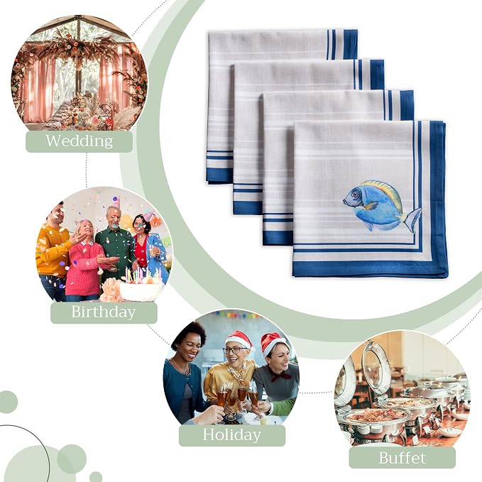 Maison d' Hermine Cloth Napkins Set of 4 Reusable 100% Cotton (20" x 20") | Everyday Square Napkins Cloth Washable Dinner Party Wedding Restaurant Hotel Kitchen Spring Summer - Poisson - Image 6