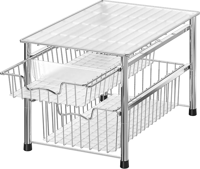 Simple Houseware Stackable 2 Tier Sliding Basket Organizer Drawer, Chrome by SimpleHouseware