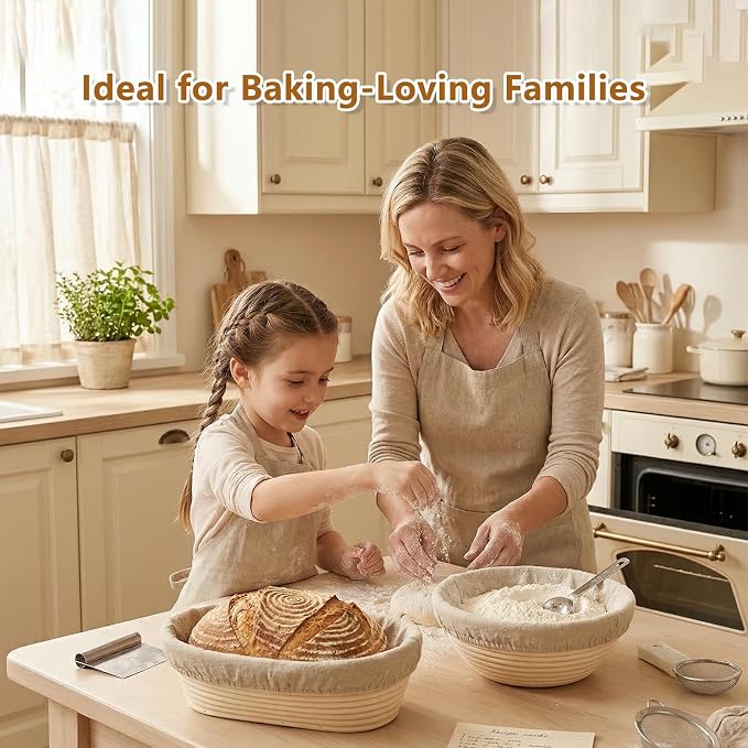 Banneton Bread Proofing Basket Set of 2, 9 inch Round | 4 Linen Liners, Rattan Banneton, for Sourdough Bread Baking, for Professionals and Home Bakers - Image 6