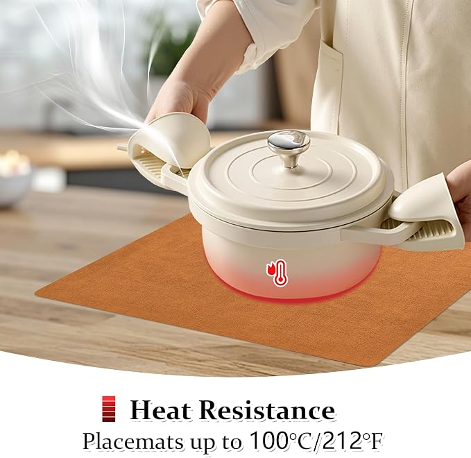 FROMHEART Faux Leather PU Placemats Set of 4 (Orange Grey,11.8" x 17") | Waterproof,Heat/Oil Stain-Resistant Table Mat–Reversible,Non-Slip,Easy to Clean Place Mats for Kitchen,Dining,Indoor/Outdoor - Image 5