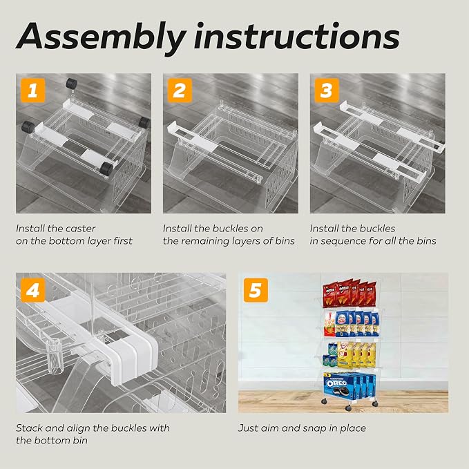 Large Stackable Storage Bins Open Front with Wheels, 8 Pack - Clear | Easy Assembly, Sturdy Plastic, Open Front Access, Smooth 4 Rolling Wheels, Stackable, Large Capacity Storage - Image 4