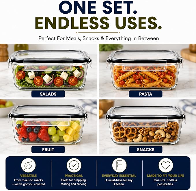 Sorbus Glass Meal Prep Containers Set – Freezer, Dishwasher, Oven Safe – Reusable Food Storage Bowls, 4 Cup Capacity for Meal Prep and Storage (4 Rectangular Vented Lid) - Image 7