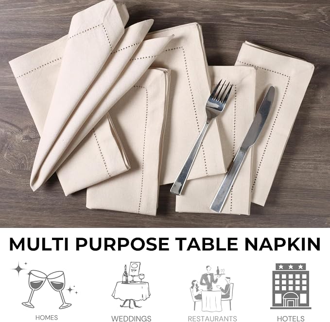 Bedding Craft Cotton Linen Cloth Dinner Napkins Set of 12 – 18x18 Flax Oatmeal Hemstitched – Machine Washable Reusable Fabric Napkins for Weddings, Parties & Events - Image 4