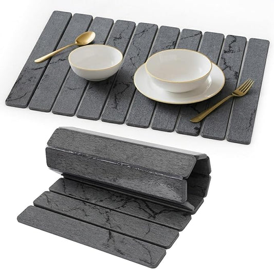 Stone Drying Mat for Kitchen Counter, Quick Diatomaceous Earth Mats for Dishes, 24"L x 16" W Super Absorbent Fast-Drying Collapsible Countertop Stone Mat (Marble Grey, 24" x 16") by Unknown