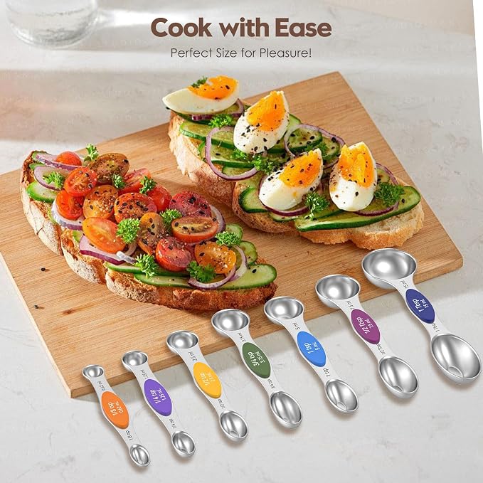 Magnetic Measuring Spoons Set with Measurement Markings | Colorful | Heavy duty 304 stainless steel spoons with strong N52 magnets & triple measurement markings for easy nesting & cleaning. - Image 7