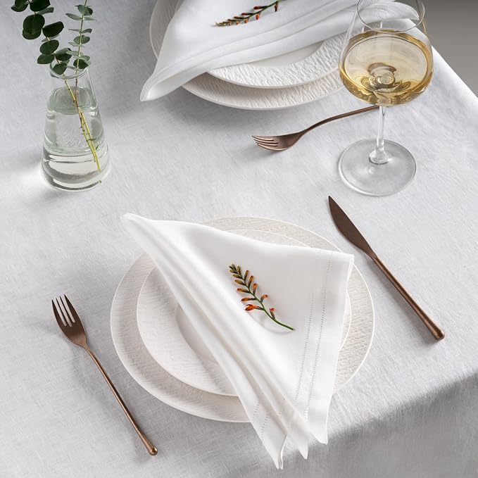 White Linen Napkins 20 x 20 inch - 100% Flax Linen Double Hemstitch Dinner Napkins Set of 4 - Cloth Napkin Washable Perfect for Father's Day, Summer, 4th of July and Wedding Decor - Image 4