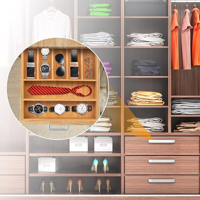 Bamboo Silverware Drawer Organizer, Kitchen Utensil Drawer Organizers, 12"x15.7" Utensils Holder Cutlery Tray with Grooved Drawer Dividers for Kitchen Flatware Bedroom Office(7 Slot, Natural) - Image 7